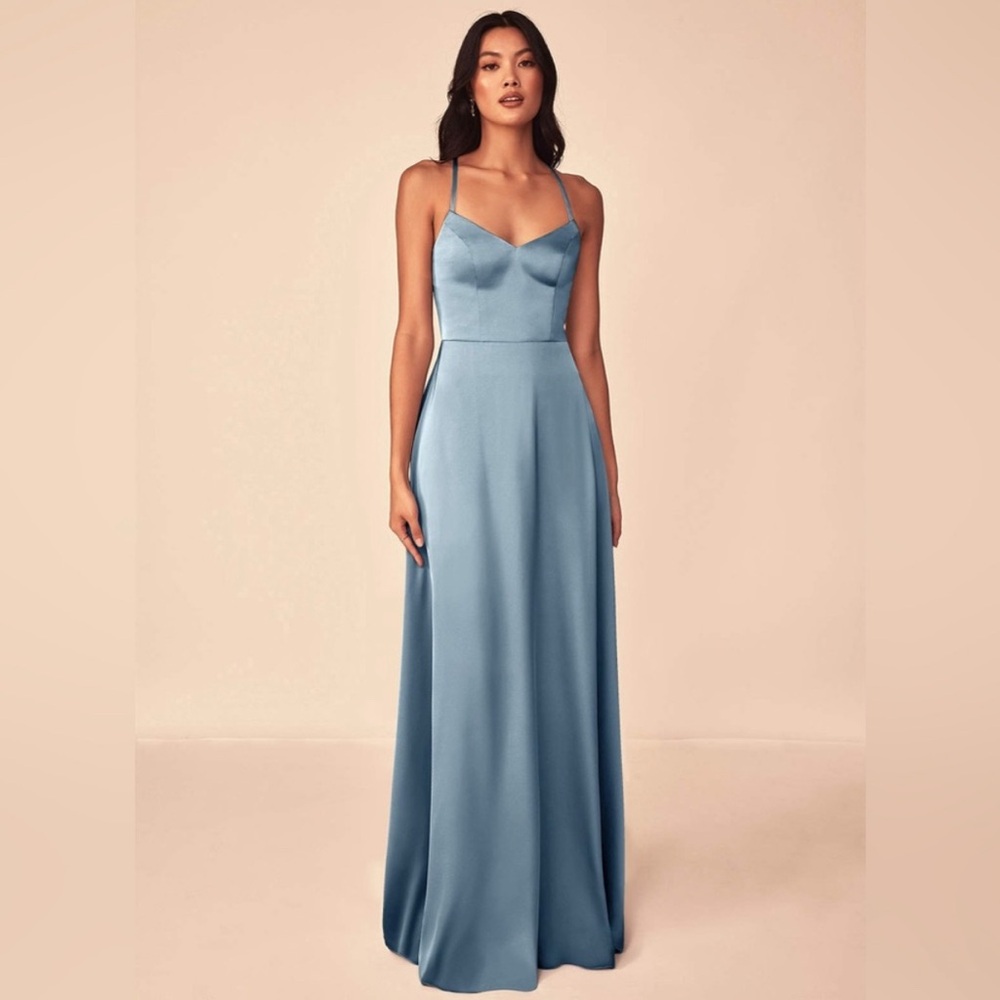 Azazie Mei Bridesmaid Dress in Dusty Blue Size 4